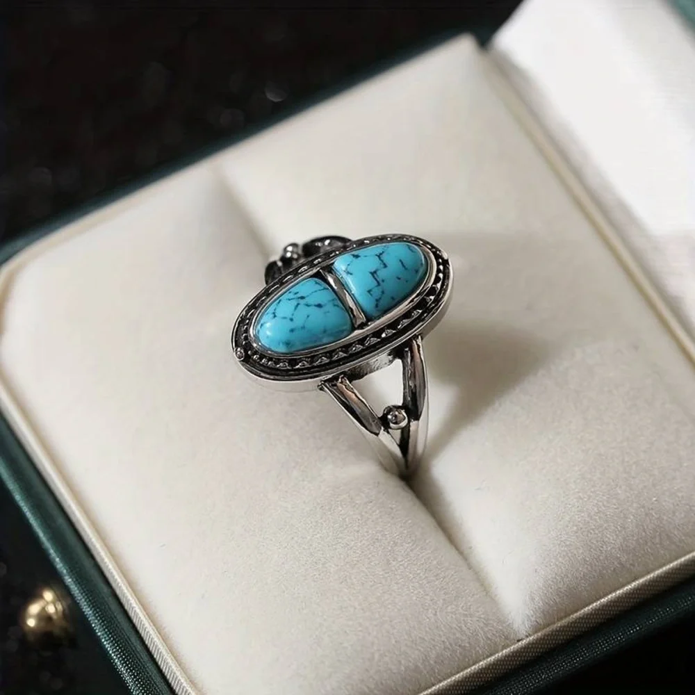New Natural Blue Turquoise Navajo Genuine Silver Handmade OOAK Ring - Picture 15 of 16